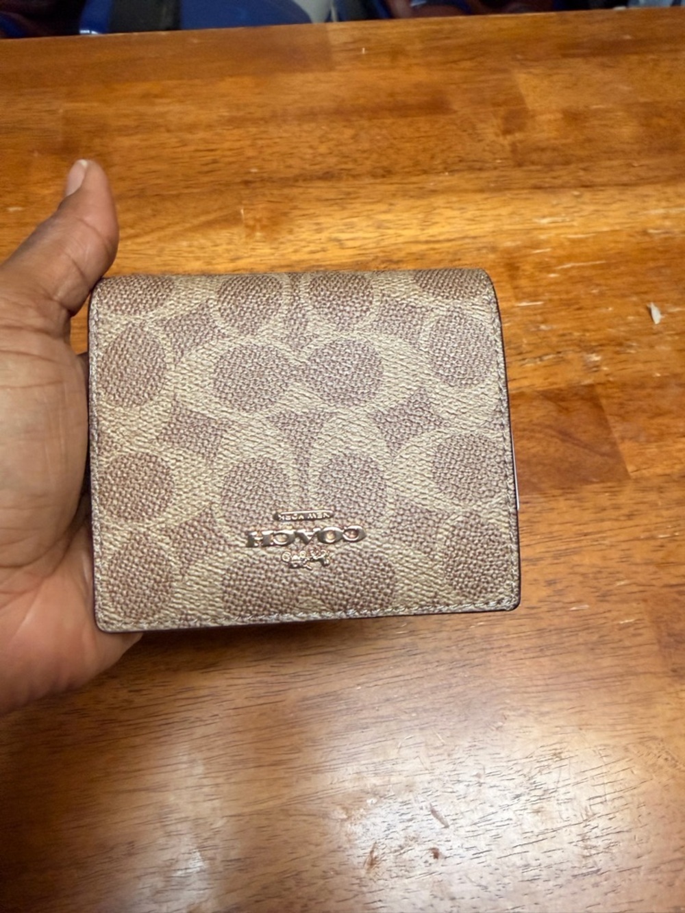 Coach Compact Signature Trifold Wallet in Brown and Tan